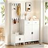 BENMWS Set guardaroba e scarpiera, 2 cassetti, 2 ante, 6 ripiani, 8 ganci, per corridoio, bianco, 125 x 32 x 165 cm
