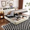 YubNct Letto Contenitore Matrimoniale 160x200 cm in velluto beige,pistoni a gas,LED regolabili,testiera con vano portaoggetti porte USB‑C/USB Struttura a doghe in legno,modello salvaspazio Senza materasso