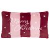 furn. Merry Christmas Fur Cuscino Imbottito Di Piume (Rosa - 30x50cm) | Ricamato Pelliccia Sintetica A Righe Slogan Stagione Delle Feste Cuscino
