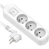 Electraline Ciabatta elettrica 3 prese, Interruttore e Spina Piatta - 1,5 m, bianco, 32040
