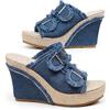 GHTRHSB Sandali da donna con zeppa in denim da donna con zeppa aperta e plateau, zeppa, zeppe, cinghie regolabili, fibbia, estate, casual, tacchi da spiaggia