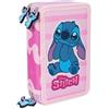 CERDÁ LIFE'S LITTLE MOMENTS Stitch Astuccio 3 Cerniere Completo Scuola Elementare | Plumier Tre Zip Cancelleria 43 Pezzi | Rosa Disney 18652