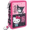 CERDÁ LIFE'S LITTLE MOMENTS Hello Kitty Astuccio 3 Cerniere Completo Scuola Elementare | Plumier Tre Zip Cancelleria 43 Pezzi | Rosa e Nero 119652