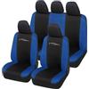 Auto Accessori Lupex - Set 9 Pezzi Coprisedili Auto Universali Racing, Colore Nero Blu Royal - Fodere Protezione Sedili Anteriori e Posteriori, Compatibili con Berline e Utilitarie