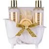 Accentra Cosy Moments Set da bagno e doccia da 4 pezzi, con mini vasca da bagno decorativa per donne, set per la cura in oro con gel doccia, bagno schiumoso, bomba da bagno e spugna a rete, per la