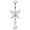 LAURITAMI Piercing Ombelico Titanio, 14G Piercing Ombelico Farfalla con Zirconi Pendente in Titanio, Anello all'ombelico Lungo, Barbell per All'ombelico, Gioielli per il Corpo