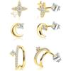 Ulable 3 Paia Orecchini Donna Oro,Huggie Stella Luna Orecchini a Perno Con zirconi