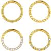 Lantine 4 piercing per setto da 16 g, G23, in titanio, con chiusura a cerniera, dorato/titanio, piercing per daith, helix, conch, trago, 6 mm, 8 mm, 10 mm