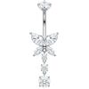 LAURITAMI Piercing Ombelico Titanio, 14G Piercing Ombelico Farfalla con Zirconi Pendente in Titanio, Anello all'ombelico Lungo, Barbell per All'ombelico, Gioielli per il Corpo