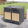 Rosebibi Contenitore per bidoni della spazzatura con coperchio idraulico, rivestimento verticale effetto legno, ventilazione a fori lunghi, armadio da giardino in ferro con serratura (1, grigio-2)