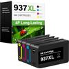 VAMTAY 937XL 937 Cartucce d'inchiostro compatibili con HP 9120e/9130e, 4 pezzi | Compatibili con 9117b 9110b 9120b 9130b 9120e 9122e 9125e 9130e 9132e 9135e 9720 9720e 9730 9730e; Nero Ciano Magenta Giallo