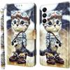 CLM-Tech Custodia a portafoglio compatibile con Samsung Galaxy A27 5G, in pelle PU, con supporto e scomparti per carte di credito, motivo gatto fresco