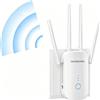 WONLINK Ripetitore WiFi 1200Mbps Doppia Banda, Amplificatore WiFi Bianco | 4 Antenne, Porta Ethernet, WPS, MU-MIMO, Modalità Ripetitore/Router/AP e Indicatore di Segnale