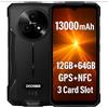 DOOGEENEXT FIRE 5 Telefono Rugged Senza Contratto, Smartphone Resistente IP68 impermeabile, batteria 13000mAh, 12GB+64GB/2TB, 6,6'' HD+ 90Hz, Android 15, Dual SIM, 13MP+8MP, 3 slot, NFC GPS, Nero