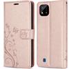 betterfon Custodia per Realme C11 (2021), custodia a portafoglio Realme C11 (2021), con chiusura magnetica, motivo floreale, oro rosa
