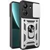 HONLEN Custodia Adatta per Redmi 13C (4G) / POCO C65 (6.71 Inches), Cover per PC Armor Anello kickstand con Base Magnetica - Argento