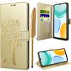 TTSWJBD Cover per Honor X5c/X5c Plus e Vetro Temperato, Giallo | 3 Slot Schede, Supporto, Morbido TPU Antiurto Protezione, Pelle PU Antigraffi, Portafoglio, Magnetica Flip Case Custodia