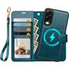 OCASE Custodia Magnetica Amovibile per Samsung Galaxy S25 Edge Blu Pavone | Cover Portafoglio Magnetica 2 in 1, Blocco RFID, Custodia Ribaltabile in Similpelle, Cavalletto, Fessure Portacarte, Antiurt