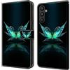 CLM-Tech Custodia a portafoglio compatibile con Samsung Galaxy A27 5G, in pelle PU, con supporto e scomparti per carte di credito, motivo: farfalla, colore: nero e turchese