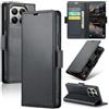 CLM-Tech Custodia per cellulare compatibile con Xiaomi 17T Pro, in pelle sintetica di alta qualità, a portafoglio, con supporto e scomparti per carte di credito, colore nero