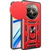 HONLEN Custodia per Realme 12 / 12+ 5G (6.67 Inches), Cover Armor con Anello Kickstand e Base Magnetica - Rosso