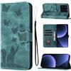 LSPCASA Custodia Per Xiaomi 13T / Xiaomi 13T Pro Pelle PU Cover Xiaomi 13T Con Slot Per Schede Reticolo Della Farfalla Del Gatto Cover Xiaomi 13T Pro Verde