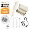 CIRCLE JOY Montalatte Portatile Ricaricabile con 3 Velocità Variabili, 3 Fruste e Scatola Portaoggetti, Miscelatore Elettrico per Cappuccino, Cioccolata Calda, Uova e Proteine in Polvere, Beige