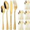 KEGAJEGA Set di 24 posate per 6 persone, in acciaio inox, con intaglio, 6 coltelli, 6 forchette, 12 cucchiai, posate da cucina, lucidate, lavabili in lavastoviglie, per San Valentino, alto (oro)