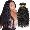 Creuost 30 32 34 Inch Kinky Curly Human Hair Bundles 1B Natural Black Parrucche Capelli Veri Extensions Double Weft Unprocessed Brazilain Remy Hair Weave Extension With Minimal Tangle 3 Bundles 300g