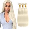 Shoaiye Human Hair Bundles Straight Capelli Veri Tessitura Unprocessed Remy Machine Weave Extensions Double Weft Color #88 Platinum Blonde for Woman 16 18 20 Inch