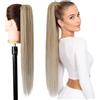 Ser Mulher Coda Capelli Extension Lisci con Laccio, 100% Effetto Naturale, 70 cm - Coda di Cavallo Liscia in Termofibra, Resistente al Calore, Applicazione Rapida in Pochi Minuti, KATE (Ice Blonde Degradee)