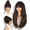 WIGNEE 26 Pollici Parrucca Liscia a Scalare Lunga Con Frangia, Colore Castano | Brown Fringe Wig, Layered Bang, Natural Looking, Soft Heat Resistant Synthe, For Women Daily/Party Use
