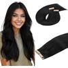DOORES Extension Capelli Veri Biadesivo, Nero Jet 40cm 16 pollice 100g 40pcs, Remy Hair Extensions Umano Extension Bioadesive Capelli Lisci