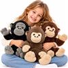 MorisMos 3 Pezzi Set Di Teddy Gorilla, 29cm Realistico Animale Giocattolo Morbido, Cuddly Peluche Giocattolo, Animali In Peluche Gorilla Per Bambini Compleanno (Nero, Grigio, Marrone Chiaro)