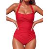 Smismivo Costume da Bagno Donna con Retro Push Up Belly Way Costume da Bagno per Le Donne Slim Halter Vintage Ruched Costume da Bagno di Un Pezzo