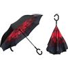 Braty Decorations Ombrello con manico a forma di C, rosso a fiori, L