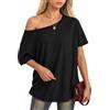 ALGALAROUND Oversize T-Shirt für Damen Off Shoulder Tops Oversized Tshirt Kurzarm Schulterfrei Oberteil Eng T-Shirt Basic Sexy Y2K Summer Crop Bauchfrei Sport Gym Top, Nero , M