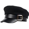 VANTOBEST Classico cappello da pescatore britannico piatto in cotone per pescatori marinaio violinista cappello newsboy visiera berretto berretto con fibbia in metallo per donne ragazze (nero)