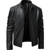 LZPCarra Giacca da uomo in pelle nera, in vera pelle, impermeabile, traspirante, slim fit, con colletto alto, in similpelle, per autunno e inverno