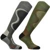 CALZE PRESTIGE (2 PAIA) Calze tech lunghe termiche, in lana merinos- caccia & pesca - outdoor - trekking, con struttura anatomica diffrenziata -100% made in (Brescia) Italy (43-45, Grigio+Verde)