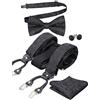 Alizeal Set da uomo con papillon e bretelle a 6 clip, fazzoletto e gemelli - Nero, Taglia unica