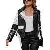 BELLIVERA donna giacca in pelle falsa rivettato fiore motociclista cappotto