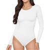 ALGALAROUND, body da donna, T-shirt a maniche lunghe, con scollo classico a girocollo, body elegante in cotone, top da donna, bianco, S