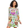 RPLIFE Camicia da notte da donna a maniche lunghe, comoda camicia da notte a girocollo, comoda camicia da notte da donna, simpatici occhi di gufi in stile cartone animato, Carino Cartoon Gufi Occhi