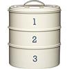 KitchenCraft Living Nostalgia Contenitore per Dolci / Porta Torta a 3 Livelli in Metallo con Coperchio, 22 x 27 cm (8.5 x 10.5), Crema