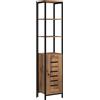 kleankin Colonna da bagno Kleankin Furniture, armadietto WC alto, design industriale, con 3 ripiani aperti, ripiani regolabili, anta a doghe, marrone rustico