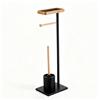 BM Portarotolo da Bagno con Scopino e Mensola in Metallo - Piantana WC 3 in 1 Nera Opaca, design moderno, supporto carta igienica con vassoio superiore, base stabile antiscivolo (Metallo e Bambù)