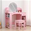 Garvee Set Combinato Garvee con Libreria e Specchio Illuminato: Tavolo da Trucco 2-in-1 per Bambine e Sgabello, Scrivania con Struttura Esterna per Trucco da Principessa per Camera da Letto delle Bambine,