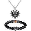 Flongo Set Bracciale e Collana Punk da Uomo Ciondolo Lupo in Acciaio Inossidabile
