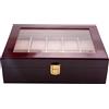 Asuinxurr Scatola di orologi di lusso porta orologi scatola per orologi da uomo in vetro top gioielli organizer scatola 10 griglie orologi organizer, Colore: rosso
